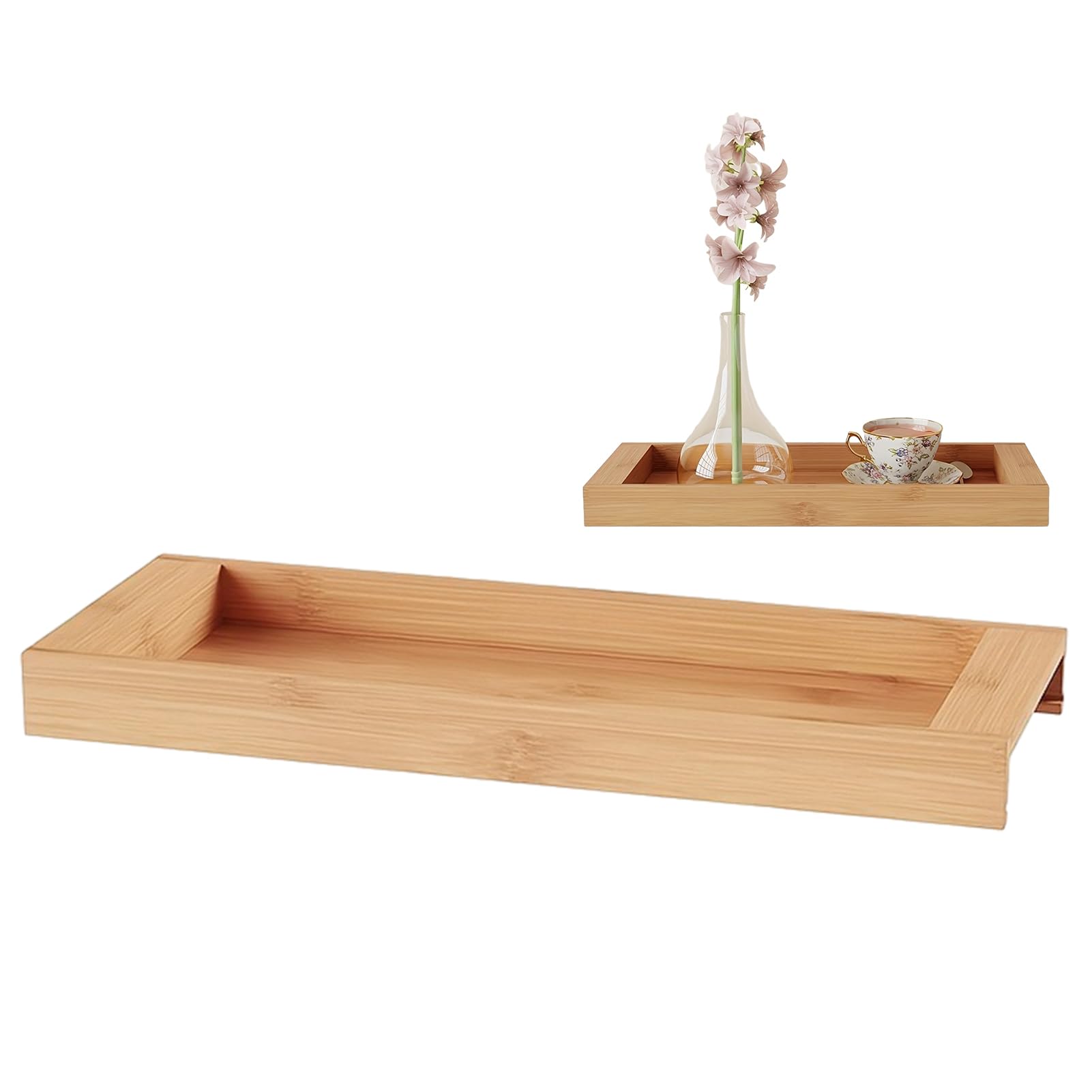 Vassoio Organizer In Legno Rettangolare Per Bagno E Cucina - Porta Profumi, Candele E Gingilli
