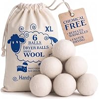 HANDY LAUNDRY Trocknerbälle für Wäschetrockner – 6er-Set aus 100% Schafwolle XL, wiederverwendbar, verkürzt die Trocknungszeit, natürlicher Weichspüler für weiche & flauschige Wäsche