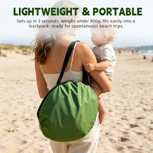 Image of NARMAY Camping Tent, Pop Up Beach Tent, Portable Sun Shelter for 1-2 Person with UPF 50+ UV Protection - Green
