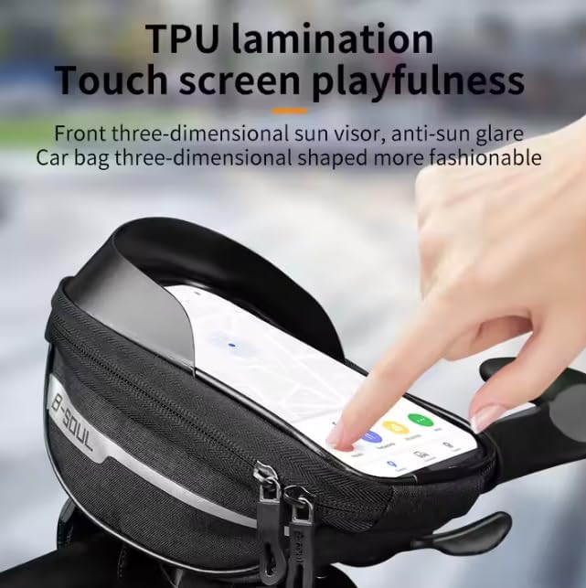 Miniatura 3 de B - Soul Soporte impermeable para teléfono y bolsa de almacenamiento  Funda de manillar con pantalla táctil con visera solar, bolsa de marco a