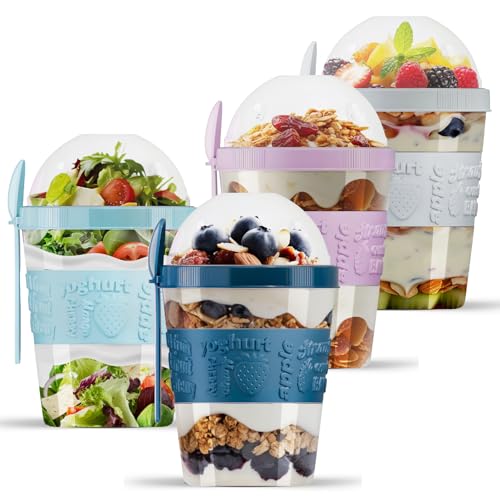 4-Pack Parfait Cups with Lids and Spoons - Reusable Containers fo...