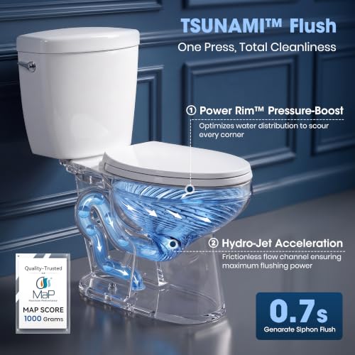 Image of 17.3 inch Elongated Toilet with Soft Close Seat, Two piece Toilets for Bathroom