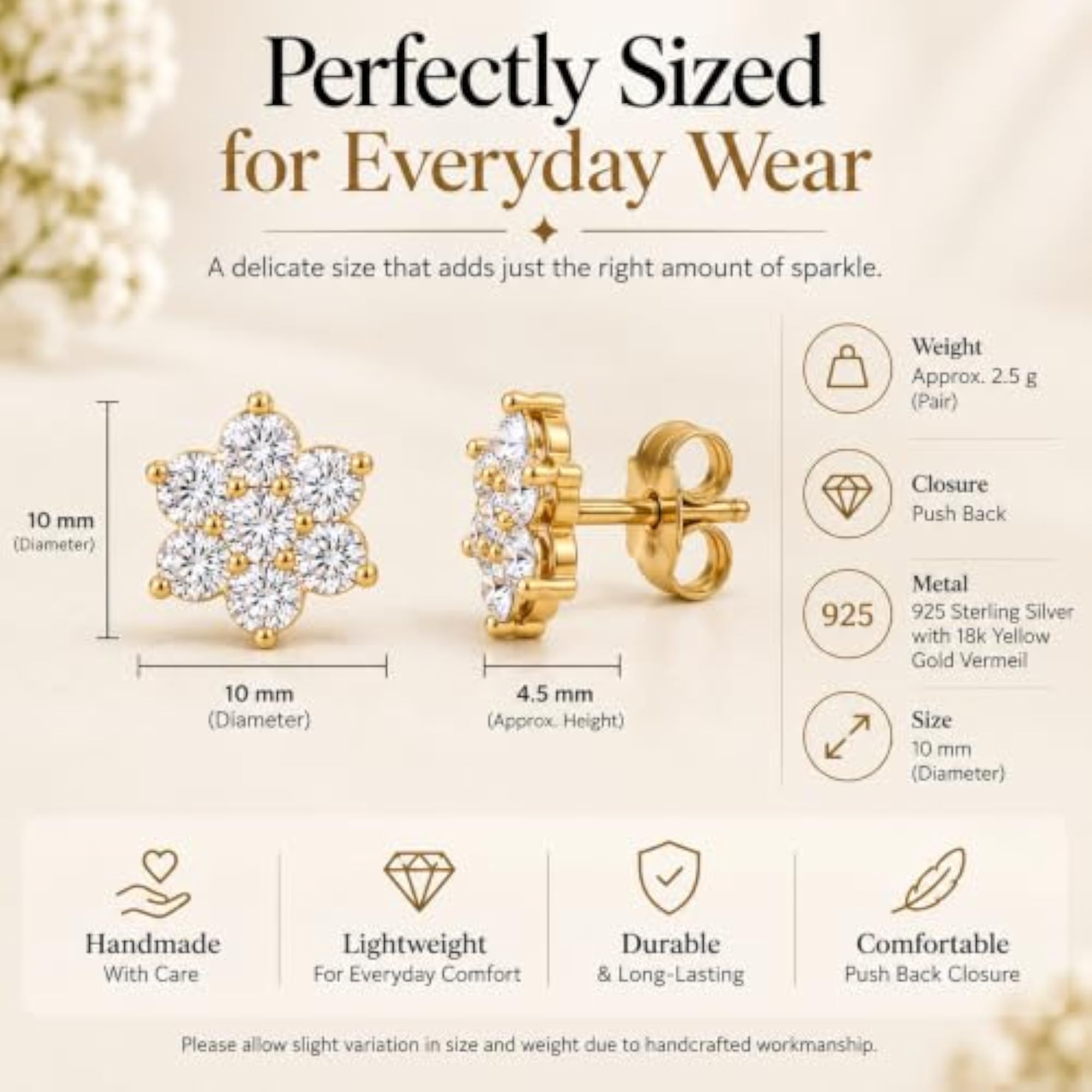 Women's Seven Stone Minimalist Flower Stud Earrings in 925 Sterling Silver