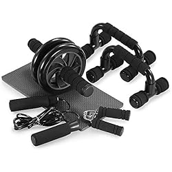 TOMSHOO Kit de Rueda Abdominal, Push Up Bars, Cuerda para Saltar, Fortalecedor de Mano, Rodilla Mat para Entrenamiento en Casa Ejercicios Fitness 4 TOMSHOO 5 in 1 - Kit de Rueda Abdominal, Push Up Bars, Cuerda para Saltar, Fortalecedor de Mano, Rodilla Mat para Entrenamiento en Casa Ejercicios Fitness
