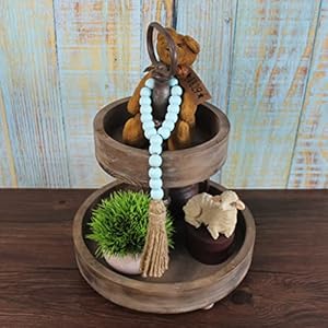 CVHOMEDECO. Wood Bead Garland with Tassels 3 PCS Farmhouse Rustic Wooden Prayer Beads String Wall Hanging Accent for Home Festival Decoration. Teal Distressed CVHOMEDECO Wood Bead Garland with Tassels 3 PCS Farmhouse Rustic Wooden Prayer Beads String Wall Hanging Accent for Home Festival Decoration Teal Distressed