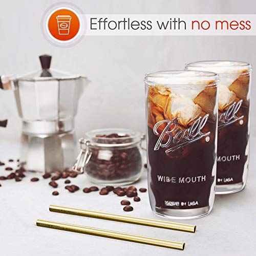 Reusable Wide Mouth Smoothie Cups Boba Tea Cups Bubble Tea Cups With Lids And Gold Straws Mason Jars Glass Cups (2-Pack, 24 Oz Mason Jars) #TOP4