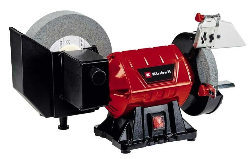 Einhell Esmeriladora en húmedo y seco TC-WD 200/150 (250 W, para amolado en húmedo y seco, modo constructivo compacto de metal, cristal protector contra chispas, incl. disco abrasivo basto+en húmedo)