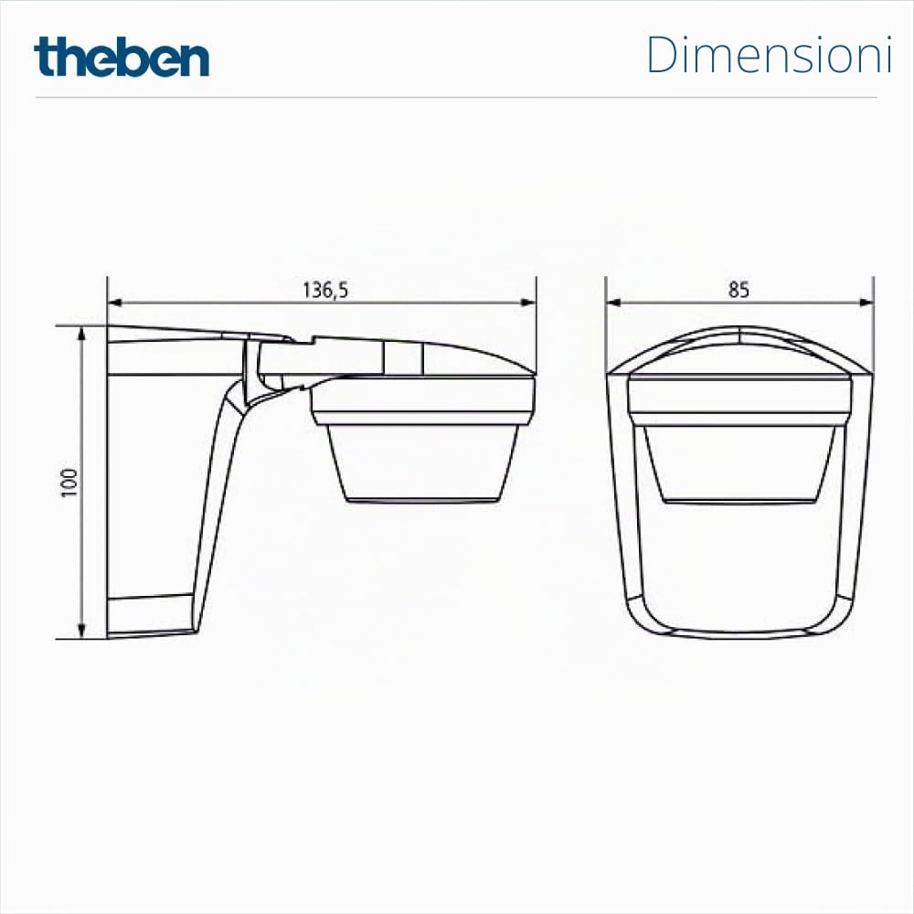 Theben 1010510 theLuxa S360 WH rilevatore di movimento 360° 32 m esterno | IP66, PIR, 1 s - 20 min, 500 W LED, limitazione area, sensibilità regolabile, misurazione luce mista, funzione a impulsi
