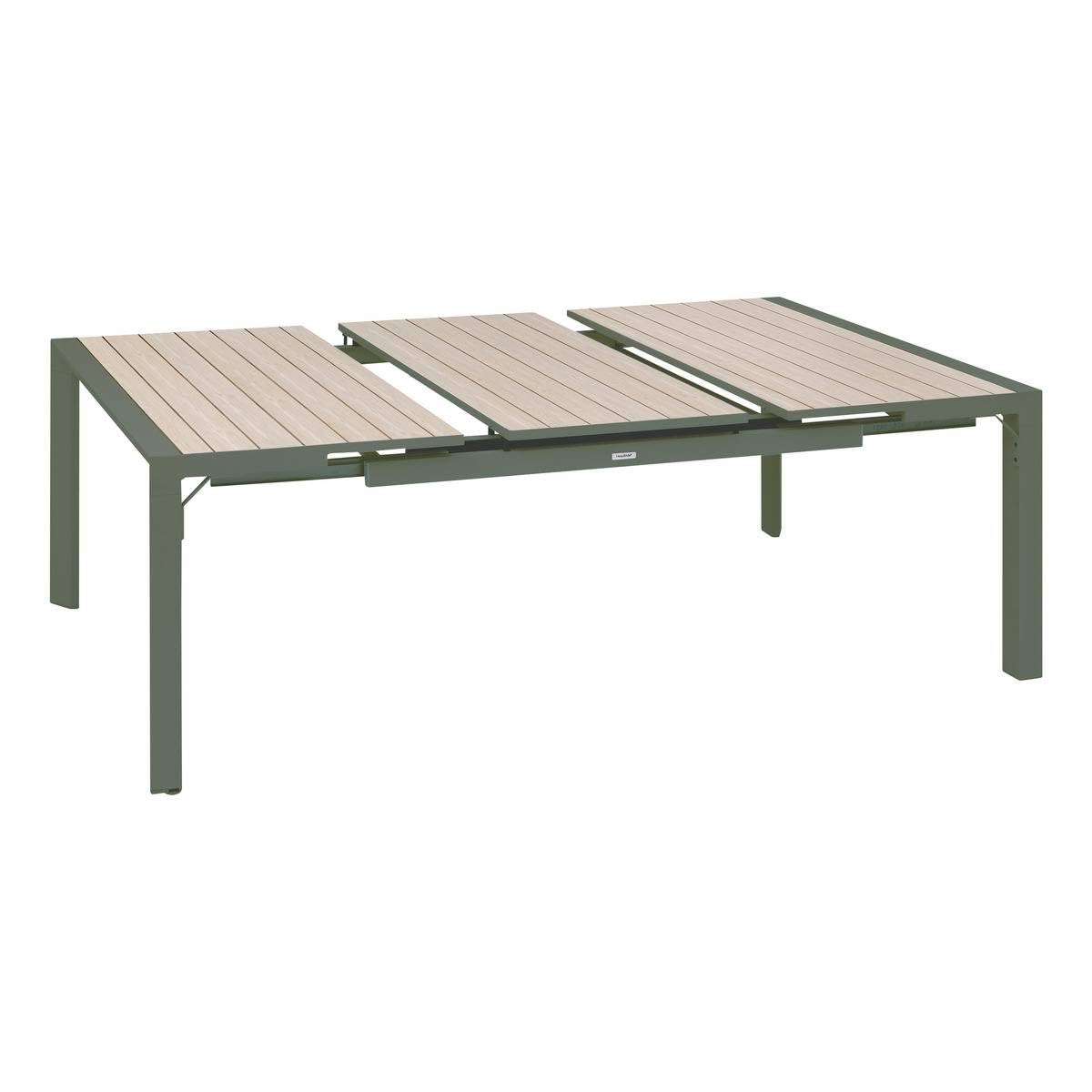 HESPERIDE - Table de Jardin Extensible Carrée Evasion Vert Laurier - 10 Places - Aluminium Antirouille Aluminium Effet Bois - Meuble d'Extérieur Rallonge