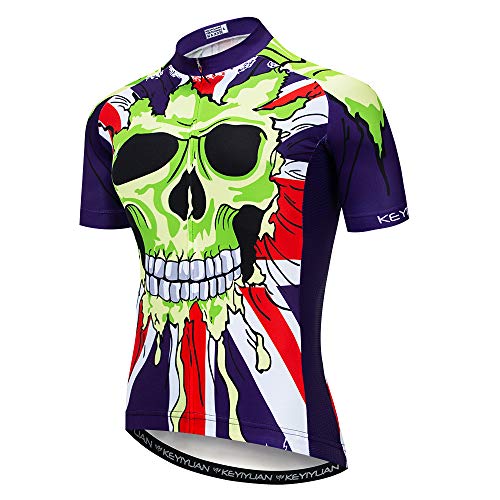 JPOJPO Men's Cycling Bike Jersey Short Sleeve with 3 Rear Pockets,Cycling Biking Shirt Full Zipper Skull