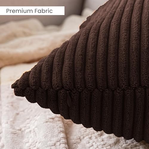 Image of Yellow Weaves Pencil-Stripe Fur Cushion Covers | Soft Polyester | Decorative Sofa & Throw Pillow Covers | 16x16 Inches, Pack of 2 (Coffee & Golden Brown)