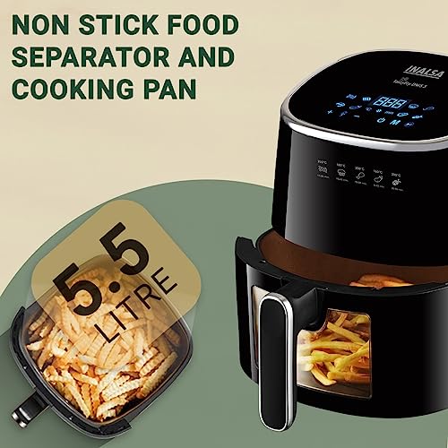 INALSA Air Fryer for Home|5.5 liter Capacity|Visible Window & Internal Light|1600 W with Smart AirCrisp Technology|6-In-1 Appliance With 8 Preset Menu & Digital Display (Tasty fry DW5.5) Black view 2