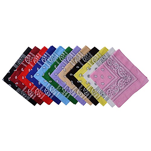 12 Packs Bandana Paisley Print Square Scarf 100% Cotton Novelty Cowboy Bandana Hip-hop