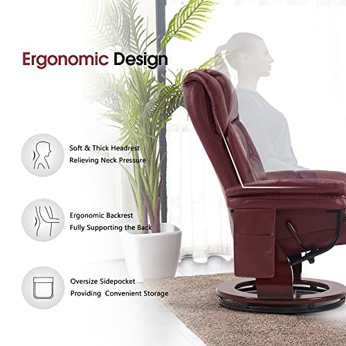 Mcombo Swivel Recliners With Ottoman, Vibration Massage Tv Chairs With Side Pocket, Faux Leather Ergonomic Lounge Chair For Living Room Bedroom 4734 (Burgundy) #TOP6