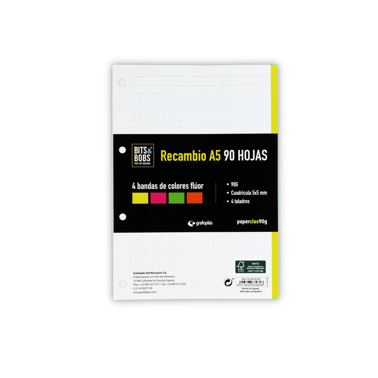 Grafoplas 88525453 notitieboek A5, hardcover, 90 vellen, geruit, 5 mm, 90 g, microgeperforeerd met 4 gaten, roze