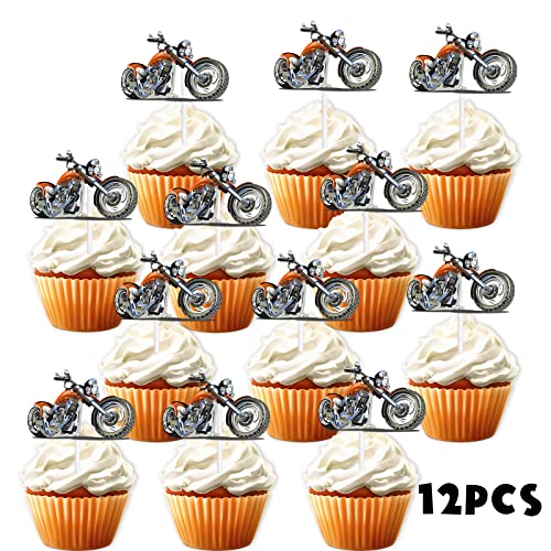 18Pcs Red Glitter Dessert Cupcake Topper Motorcycle Rider Racing Sport Theme Decor Supplies Boy Man Happy Birthday Party Decorations #TOP2