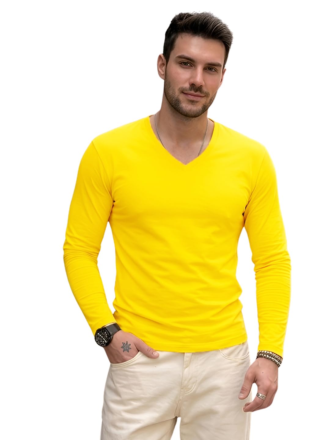 friskers Men's V-Neck Full Sleeves Cotton T-Shirt - Casual T-shirt, Regular Fit-picture-8