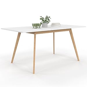 IDMarket – Mesa escandinava extensible rectangular Inga 4-8 personas, 120-160 cm, color blanco