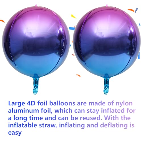 Image of blue purple balloons - 22 inches, 6 pack rainbow colored balloons for galaxy birthday party decorations, round 4D metallic balloons, purple and blue balloons for galaxy party decorations