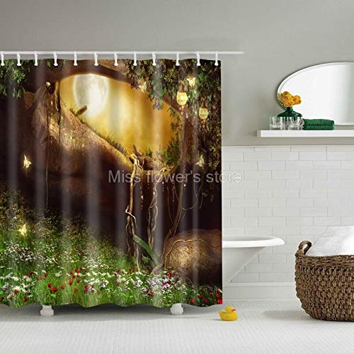Designer Shower Curtain - Dream Flower Tree Cave Stone Design Custom Shower Curtain Bathroom Waterproof Mildewproof Polyester - Islamic Custom Curtains Shower Bath Sets Designer Rugs Curtain Rods