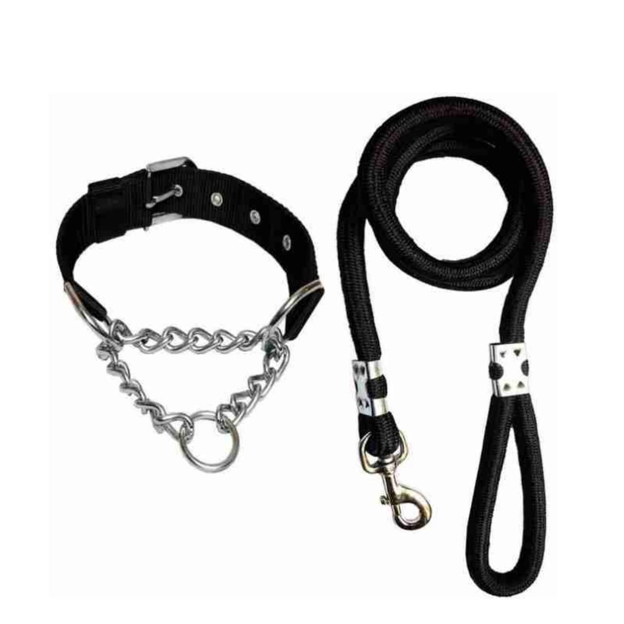 DRK Shopmart Dog Combo Pack of Half NylonHalf Stainless Steel Collar Belt and Handle Padded Nylon Rope Leash Ideal for Playing and Walking Dogs and Puppies - Medium (Black) (B0C4LCHCLL) Amazon Price History, Amazon Price Tracker