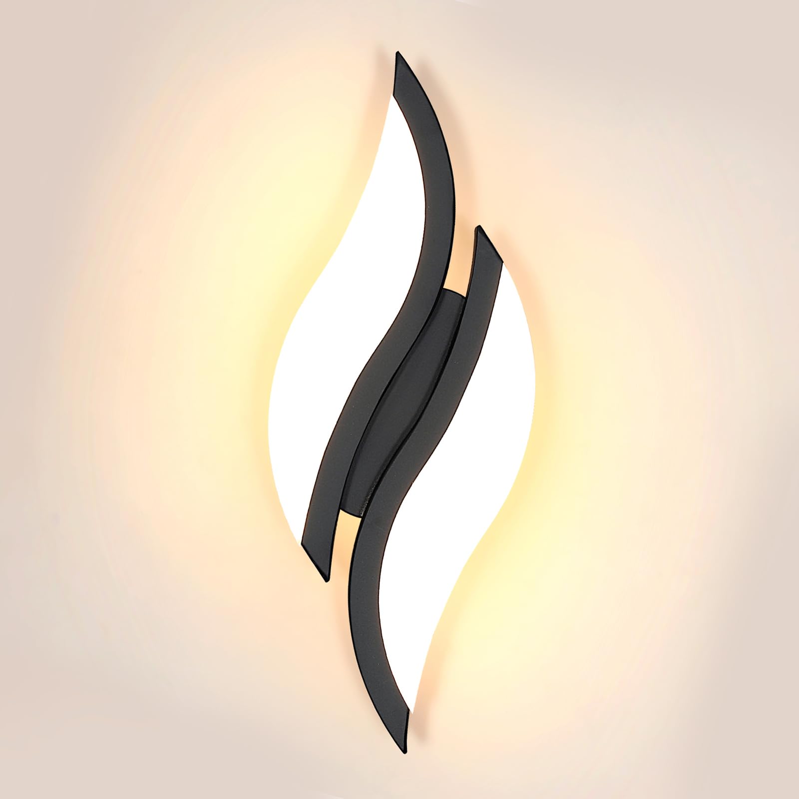 Goeco Black LED Wall Light, 12W 3000K Modern Leaf-Shaped Wall Lamp with Acrylic Lampshade, Wall Lighting for Living Room, Bedroom, Staircase