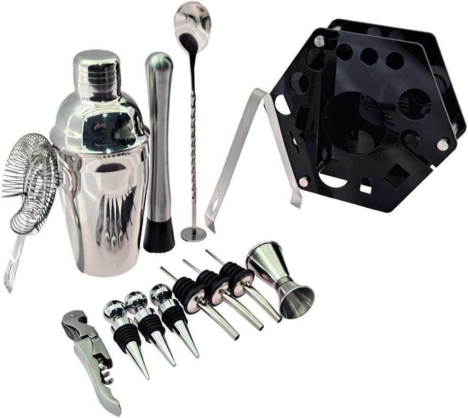 Set coctelera de 14 piezas con soporte hexagonal y acero inoxidable miniatura 5