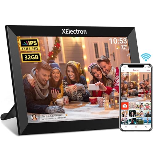 Image of XElectron 10.1 inch WiFi Digital Photo Frame with Slideshow, Video & Sound HD IPS Touch Screen, Smart Cloud Picture Frame with 32GB Internal Memory, Easy to Share via Frameo App Auto-Rotate