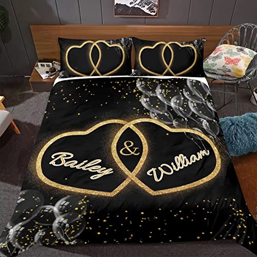 Personalized Valentine's Day Balloon Heart Customization Bedding Sets With Name Twin Size Duvet Cover Set With 2 Pillowcases Sherpa Fleece Quilt Cover For Gift #TOP20