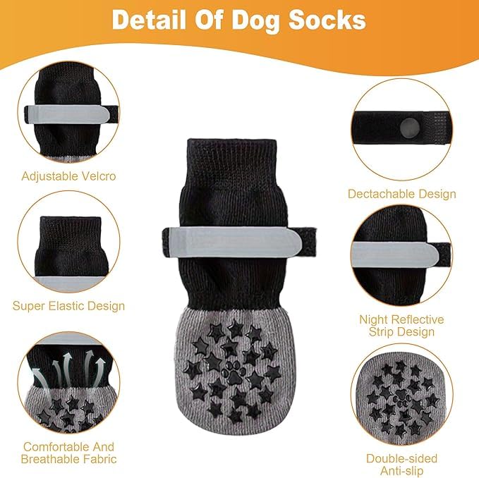 Image of KUTKUT Anti Slip Dog Socks to Prevent Licking Paws for Hardwood Floors, Boots & Paw Protector Socks for Hot /Cold Pavement with Grippers, Double Sides Grips for Medium Senior Dogs(SIZE: S, L*W: 14*5cm)