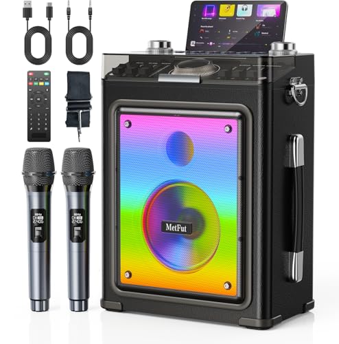 Metfut Karaoke Machine for Adults with 2 Wireless Microphones & Guitar Input, Professional Bluetooth...
