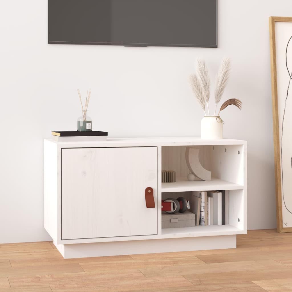 Meuble TV blanc pin massif pour en finir avec le désordre des petits salons