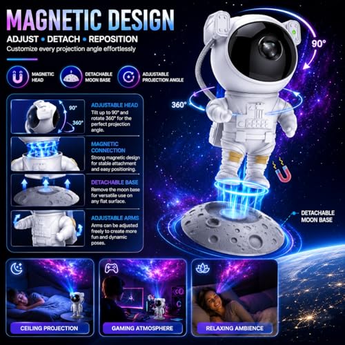 Image of One94Store Astronaut Galaxy Projector Night Light - 360 Rotating Nebula Star Projector with Remote Control, Timer & Adjustable Head - Space Lamp for Kids' Bedroom, Gifts, Gaming Room, Home & Decor