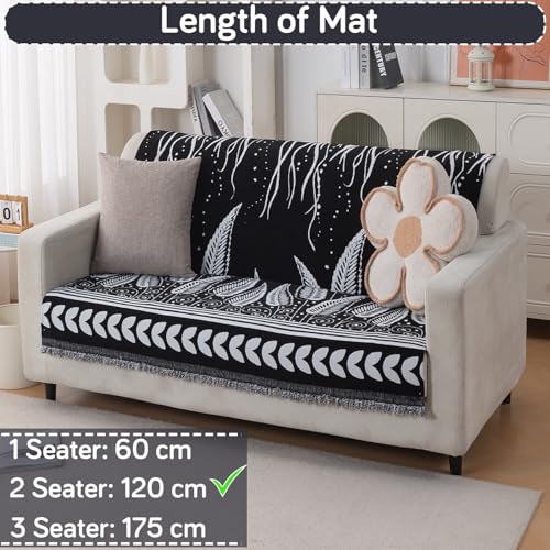 Image of HOKIPO Serene Abode Sofa Cover 2 Seater, 180x120 cm, Black Fern Tribal
