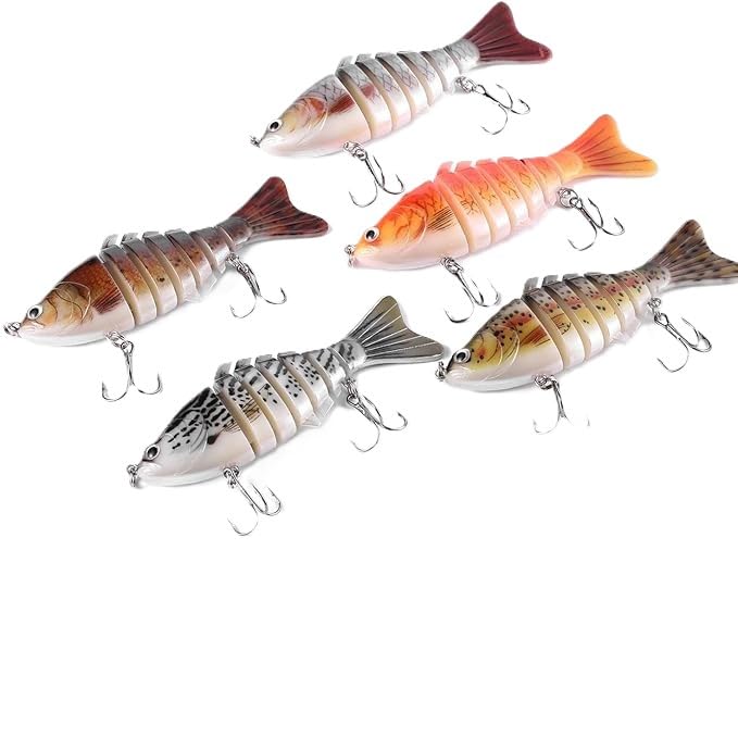 Futaba Multi Jointed Bass Lure with Floating Rotating Tail Fishing Lure Kit - Pack of 6 1
