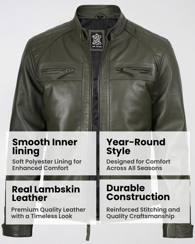 Image of Blingsoul Men's Leather Motorcycle Style Jacket - Quilted Cafe Racer Biker Style Jacket for Men
