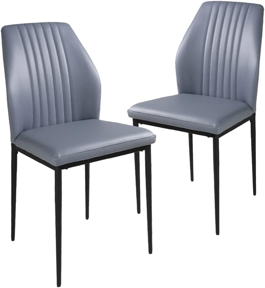 HIPIHOM Set of 2 Dining Chairs,Modern Kitchen & Dining Room Chairs,Armless Upholstered Dining Chairs in Faux Leather Cushion Seat and Sturdy Metal Legs,Beige - Chairs