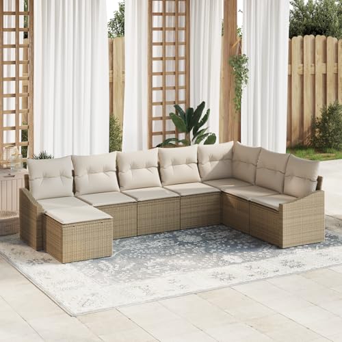 IBUQDDV 8-TLG. Outdoor-Ecksofa-Set Poly Rattan Sofagarnitur mit Kissen...