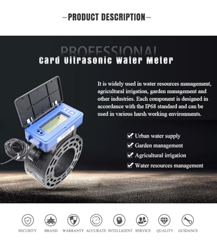 Ultrasonic Flow Meter - Flow Control Meter with Clamp-on Transducers LCD Display Liquid Water Flow Control Meter