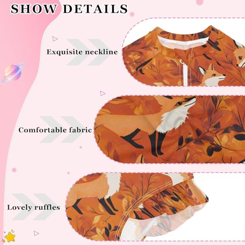 ALAZA Toddler Swimsuit Girl Bathing Suit Swimwear Rash Guard Fox Orange Long Sleeve 3T4
