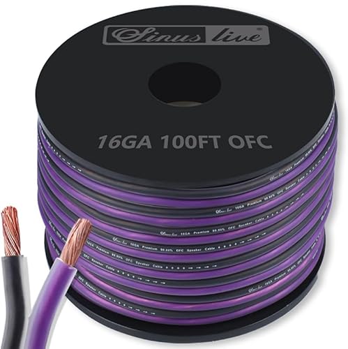 Sinus Live 16-18AWG OFC(100% Oxygen Free Copper) Speaker Wire 100FT Great use for Home Theater Speakers Car Speakers and HiFi Systems, Purple and Black