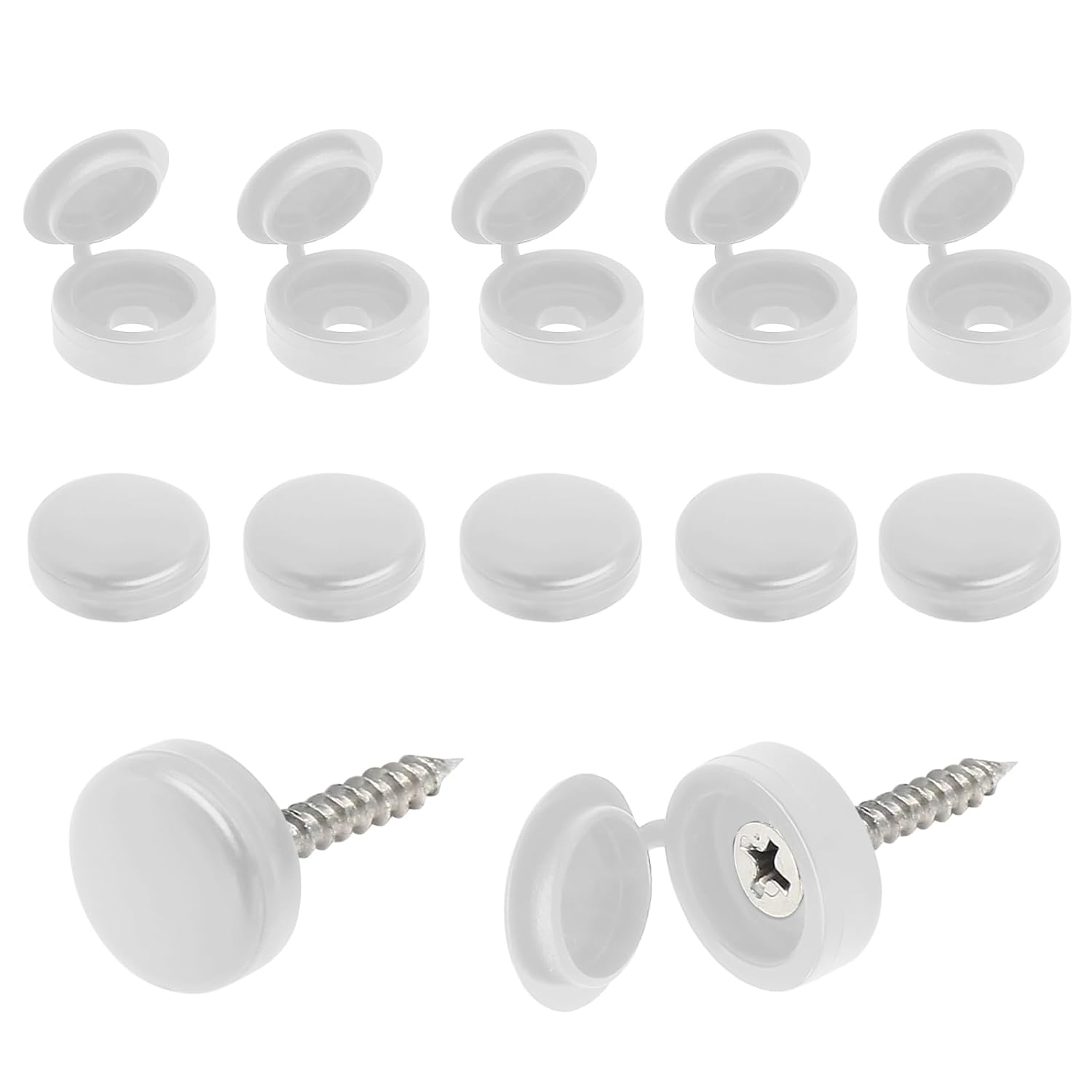 200 Pcs Hinged Screw Cover Caps, Plastic Screw Head Covers, White Screw Caps, Fold Screw Snap Covers Washer Flip Tops for Covering Screw Heads, Screw Protection (S)