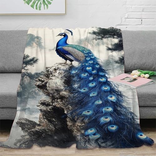 Impression oiseau couverture lit microfibre esthétique paon grand confort - 3
