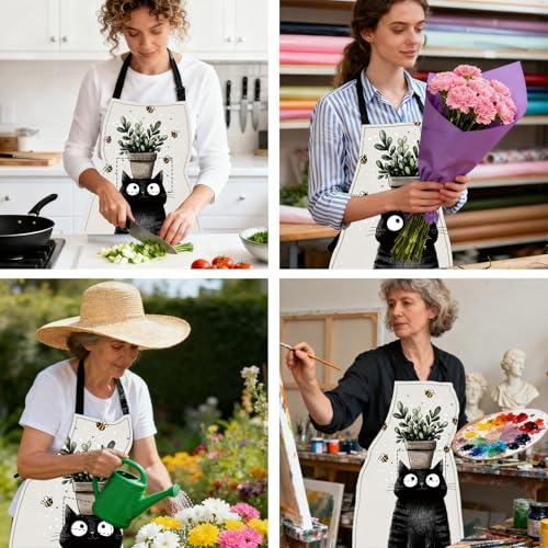 Image of Nuxovilar Polyester Cute Kitchen Apron with Pockets 26.7x30.7 Inches for Home Kitchen Baking Cooking Catering
