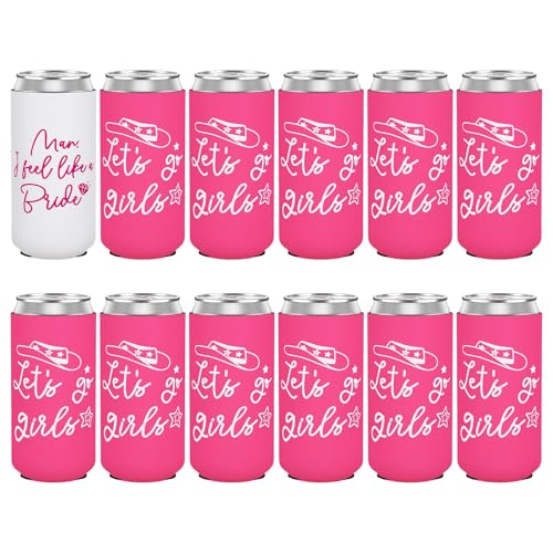 Image of 12 Pack Bachelorette Party Can Cooler Sleeves Bridal Shower Party Supplies Favors Decors, Bride Neoprene Insulated Can Sleeves for Bridesmaid Gifts (2026, 12 Oz Slim, Pink)