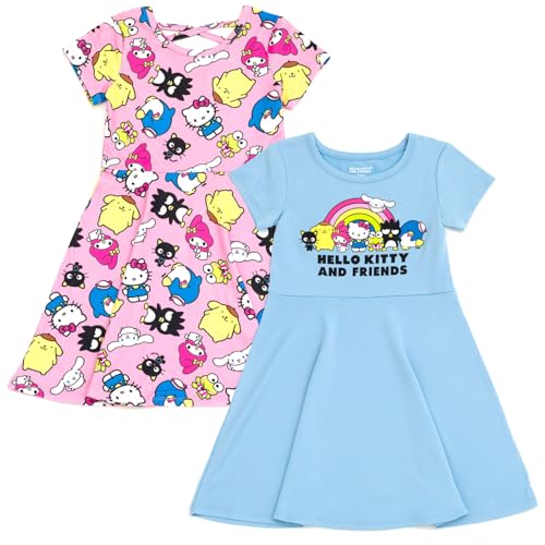 Image of Hello Kitty Girls' 2-Pack Short Sleeve Skater Dresses Toddler to Big Kid