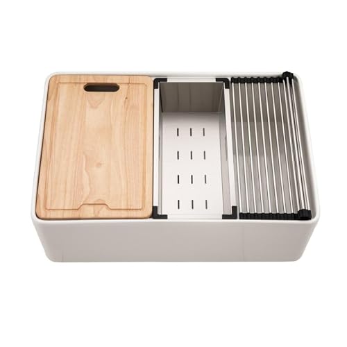 Houzer Aspire 30 inch White Fireclay Farmhouse Apron Front Single Bowl Workstation Sink with Accessories - PTW-3020S WH - Thumbnail 2