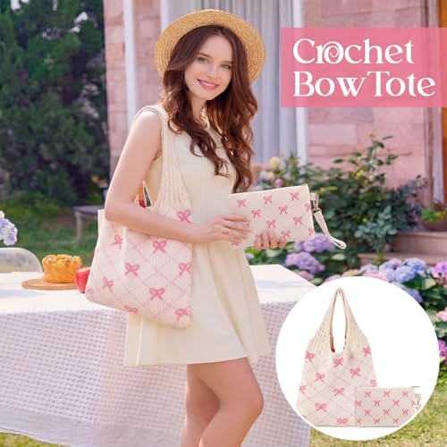 Bolso Tote de Crochet Rosa Sanwuta 2 Piezas miniatura 5