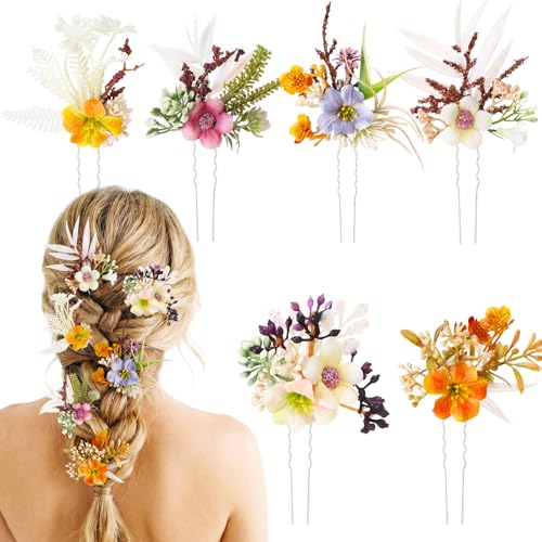Thiccywoov 6 Pcs Flower Hair Clip Boho Bride Floral Hair Pin Wedding Flower Accessories for Women Mother Summer Gifts Flamenco Dancer Bridal Wedding Party Supplies Decor (Multicolor)