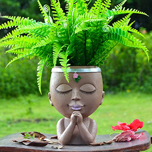 Praying Face Planter, Cute Face Flower Pot Head Planter, Decorative Statue Pot, Unique Planters With Female Faces, Resin Closed Eyes Lady Art Vase For Indoor Outdoor Plants(Brown / No Succulents)… #TOP3